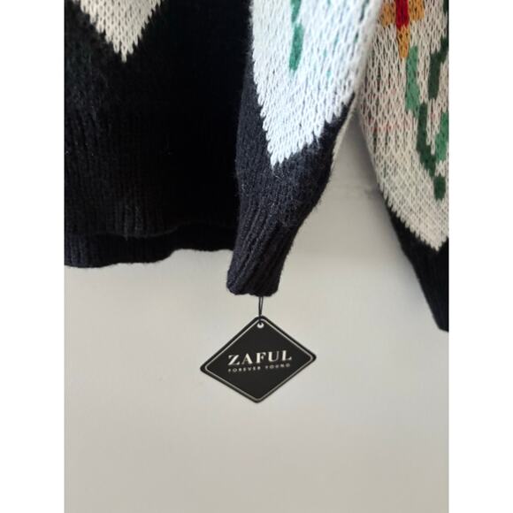 Zaful Womens Pullover Knit Sweater Size Small Black Floral Crewneck NWT - Picture 4 of 5